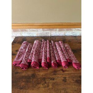 Set Of 12 Red & White Max Studio Home Cloth Napkins With Ornate Design
